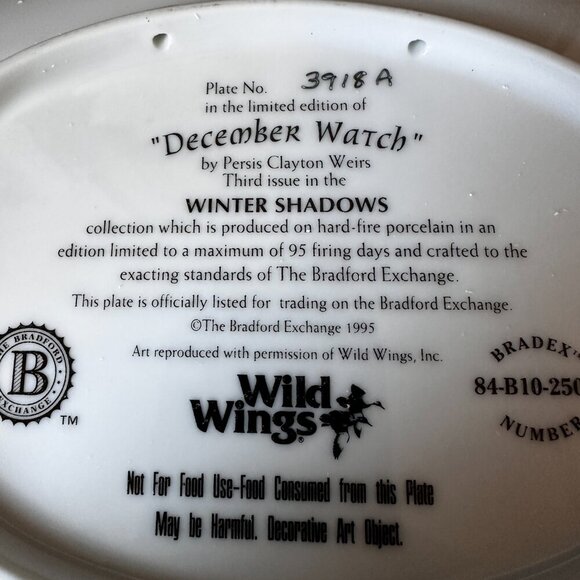 "DECEMBER WATCH BY PERIS CLAYTONWEIRS, DECORATIVE PLATE # 3918 A - Picture 3 of 5